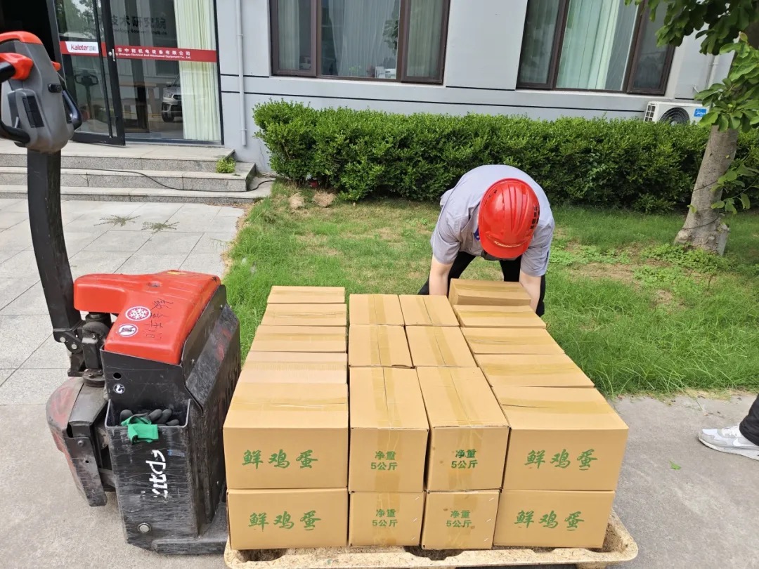 Boxes of fresh eggs prepared as Dragon Boat Festival gifts for Kaleter employees